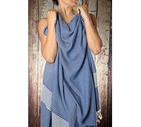 Happy Towels Hammam Towel, Bath Towel, Sauna Towel, Extra Long & Soft Woven, 210 cm x 95 cm, 60% Tencel™ Lyocell and 40% Cotton, Fairtrade (Dark Blue and White, 1)