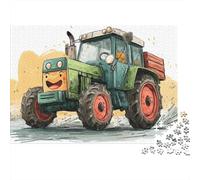 Happy Tractor Cartoon Image Jigsaw Puzzles Puzzles for Adults Kids. 1000 Piece Whimsical Challenge Toy Educational Games Home Decoration for Educational Games Gifts 52x38cm/1000pcs