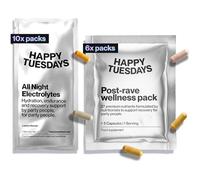 Happy Tuesdays Bundle | Festivals, Parties, Raves, Summer Holidays, Travel Essential | 10 All Night Electrolytes & 6 Post-Rave Wellness Packs | Electrolyte Rehydration | After Party Recovery
