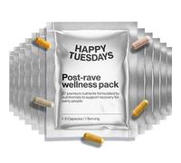Happy Tuesdays Post-Rave Wellness Packs | After Party Recovery Capsules | Supports Mood, Sleep, Energy, Focus, Tired Muscles | 5-HTP, NAC, ALA, Tyrosine, B Vitamins, Magnesium, Ashwagandha | 12 Pack