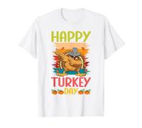 Happy Turkey Day Cute Little Pilgrim Thanksgiving Value Graphic T-Shirt, Men, White, S