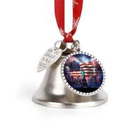 Happy U.S.A Independence Day Christmas Bell Pendant Vintage Silver Xmas Tree Hanging Ornaments Decor for Holiday Party Wedding