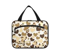 Happy Valentine Brown Leopard Heart Hanging Travel Bags with Hook, Designer Expandable Quilted Makeup Bag for Trip Essentials Work bolsas de maquillaje para Mujer L