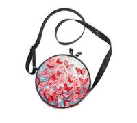 Happy Valentine Butterfly Round Cross Body Bag Women Practical with Adjustable Strap Over The Shoulder Purse Date Canvas Messenger Purse