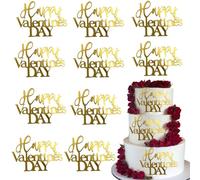 Happy Valentine Cake Topper Gold Acrylic Charm Cake Party Decorations for Birthday Wedding Anniversary Supplies