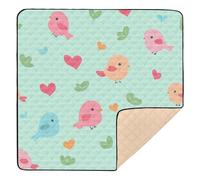 Happy Valentine Cartoon Bird Green Cute Foldable mat for Baby to Play on Floor for Indoor Outdoor Non-Toxic Foldable Kicking Mat for Baby Toddler Infant, 50'' x 50''tapete para juegos