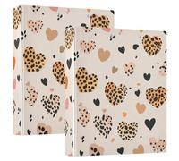 Happy Valentine Cartoon Brown Leopard Heart 1 and A Half Inch School Binders 3-Ringing with Pocket Cover Pack of 1/2 Aesthetic Binder 200 Sheets