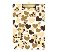 Happy Valentine Cartoon Brown Leopard Heart Acrylic clipboard Folio with Writing pad Standard Letter A4 Size Standard Hole for Volleyball Baseball Coaches Gold 12x9in Tabla para escribir con Clip