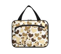 Happy Valentine Cartoon Brown Leopard Heart Hanging Travel Cosmetic Bag with Hook, Designer Essentials Cosmetic Organizer for Travel Accessories Work estuche para brochas