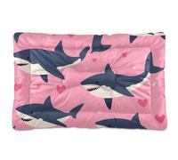Happy Valentine Cartoon Cartoon Shark Fish Pink Washable Pet Bed Mat Non-Slip Soft Comfortable Kennel Pad for Large Jumbo Medium Small Dogs 36" x 24"