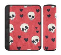 Happy Valentine Cartoon Heart Cartoon Skull Red 2 pcs car Shoulder Strap pad More Comfort Driving for Bag forro para cinturon de seguridad