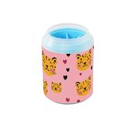 Happy Valentine Cartoon Leopard Fun Portable Pet Paw Cleaner Cup with Silicone Brush Soft Essential For All Pets Owners for Small Medium Large Breed Dogs/Cats
