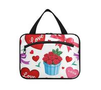 Happy Valentine Cartoon Romantic Heart Hanging Travel Make up Bags with Hook, Designer Unisex Waterproof Cosmetic Bag for Womens Bathroom envase para Perfume de L