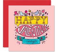 Happy Valentine Day Card for Her Him - Cute Cartoon Romantic Valentines Card for Girlfriend Boyfriend Husband Wife Partner Fiance Fiancee, I Love You Valentines Card, 145mm Greeting Cards