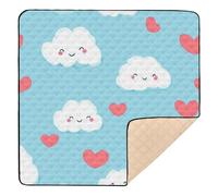 Happy Valentine Heart Cartoon Cloud Blue Cute Foldable Baby Play mat Activity Gym for Floor Waterproof Foldable Activity Gym Mat for Babies Infants Toddlers, 50'' x 50''para juegos de
