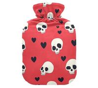 Happy Valentine Heart Cartoon Skull Red Cute hot Water Bottle with Soft Cover, 2Lhot compresses for The Body for Period Cramps,Period Cramps,Bolsa Caliente para Dolores Menstrual