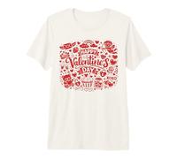 Happy Valentine’s Day Doodle Collage Cute Love Icons Art Premium T-Shirt