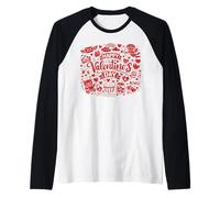 Happy Valentine’s Day Doodle Collage Cute Love Icons Art Raglan Baseball Tee