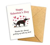 Happy Valentine’s Day Funny Dog Poop Card Thanks for Always Putting Up with My Humor Greeting for Boyfriend Girlfriend Husband Wife Pet Lovers Silly Valentine Card Single 5.3''x8'' Folded with