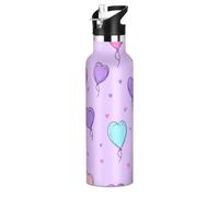 Happy Valentine's Cartoon Cartoon Ballon Purple BPA-Free Leak Proof Reusable Water Bottle 20 Oz with Handle Keeps Hot and Cold for Travel and Sports