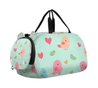 Happy Valentine's Cartoon Cartoon Bird Green Gym Duffel Bag with Shoes Compartment Multifunctional Weekender Overnight Dance Bag for Travel, Sports, Fitness & Workout