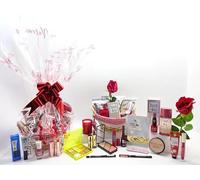 Happy Valentines Day 19pc Beauty Gift Basket for Her - Luxury Perfume & Makeup Hamper with Red Rose & Scented Candle