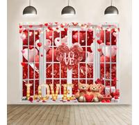 Happy Valentine's Day Backdrop 10x8ft Large Heart Valentine Background for Valentines Decorations Valentines Day Banner Window Love Heart Bear Red Rose Photo Backdrop Wedding Bridal Shower Backdrops
