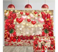 Happy Valentine's Day Backdrop 7x5ft Wood Red Love heart Background for Photography Romantic Rose Floral Valentine's Day Party Decor Cake Table Photo Booth Props