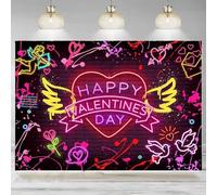 Happy Valentine's Day Backdrop Neon Pink Heart Cute Graffiti Colorful Angel Photography Background Romantic Theme Banner 240X180cm