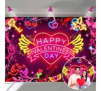 Happy Valentine's Day Backdrop Neon Red Graffiti Paint Heart Valentines Day Photography Backdrop Glitter Valentines Theme Romantic Lover Couple Party Decorations Background (6X4FT(70 x 40 inch))