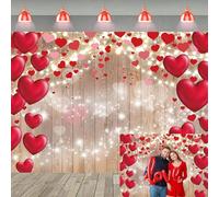 Happy Valentine's Day Backdrop Rustic Wood Glitter Lights Red Love Heart Photography Background for Valentine's Day Party Anniversary Romantic Lover Party Decor Banner (7X5FT(82 x 59 inch))