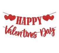 Happy Valentines Day Banner, Valentines Day Decorations, Glitter Love Bunting, No DIY Valentines Day Garlands Hanging Decorations for Birthday Wedding Anniversary Party Photo Props
