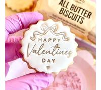 Happy Valentines Day Bow Cookie Cutter Stamp Embosser fits m&s Biscuits Great for Fondant Icing Reusable Marks and Spencers Party Favours Free Matching Cutter HVD Bow