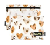 Happy Valentine's Day Brown Leopard Heart Binder Pocket folders with Clear Window Personalize Pencil case Organizer Clear Window & Grommets Pocket folders for 3 for School, Office & Home