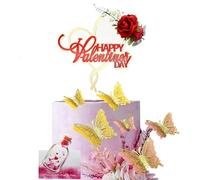 Happy Valentine's Day Cake Toppers by 3 LITTLE DESSERTS, 9 Pieces, Roses and Butterflies, Valentine's Day Acrylic Cake Toppers