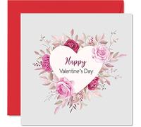 Happy Valentine's Day Card for Her Him - Floral Love Heart Romantic Valentine Card for Girlfriend Boyfriend Husband Wife Partner Fiancee, I Love You Valentines Card, 145mm Greeting Cards
