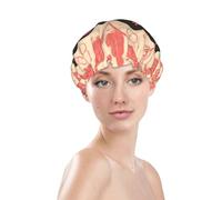 Happy Valentine's Day card Shower Cap for Women Reusable Bath Cap Upgrade Double Layers Bathing Hat Waterproof Elastic Bath Hair Caps for Women Ladies Spa Salon Hair Bath Hat