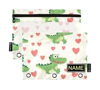 Happy Valentine's Day Cartoon Dino Plastic Binder with Clear Window Personalize Pencil case with Zipper in Assorted Colors Pocket folders for 3 for Office Supplies Multicolored 2 PCS