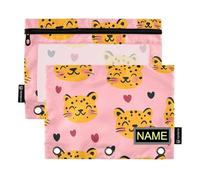 Happy Valentine's Day Cartoon Leopard Fun Binder Pocket with Clear Window Personalize Zipper Pencil case with Zipper Reinforced Grommets Pocket folders for 3 for Office School Supplies