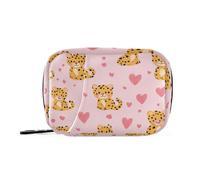 Happy Valentine's Day Cartoon Leopard Pink Medicine Bag Organizer with Detachable Compartments Reusable 7 Day Pill Organizer for Purse