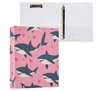 Happy Valentine's Day Cartoon Shark Fish Pink 3.5cm Binder Three Rings With Inner Pockets 1/2 Pack Various Binder Hard Cover