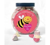 Happy Valentine's Day Cookie Jar, Fun 'Bee Mine' Gift with Heart Sweets (Customised Jelly Bean & Mallow Hearts, 400g)