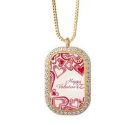 Happy Valentine's Day Cute Red Hearts Necklace Pendant Diamond Crystal Golden Jewelry