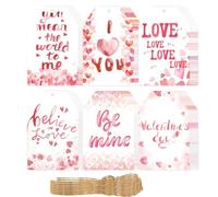 Happy Valentine's Day Decoration Tags - 60 x Heart Labels with Strings, Love Labels with Holes, Paper Tags for Valentine's Day for Holiday Parties
