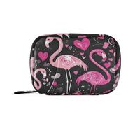 Happy Valentine's Day Flamingo Medicine Bag with Detachable Compartments Convenient Pill Organizer Large for Purse