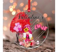 Happy Valentines Day Gnome Love Heart Ornament Keepsake Swedish Tomte Gnome Scandinavian Window Pendant Keepsake Suncatchers Home Decoration Funny Clear Round Ornament Pendant for Neighbor Friends