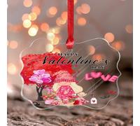 Happy Valentines Day Gnome Love Heart Stained Acrylic Window Hanging Ornament Watercolor Holiday Romantic Round Ornament Keepsake Swedish Tomte Nisse Elves Acrylic Christmas Bauble Housewarming Gifts