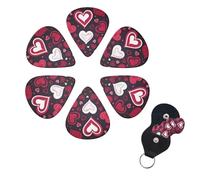 Happy Valentine's Day Guitar Picks 6 Pack, 0.46mm Thickness Celluloid Bass Pick with Leather Guitar Pick Holder Keychain Abstract Art Pics Plectrum for Acoustic Electric Guitar, Ukulele, Bass