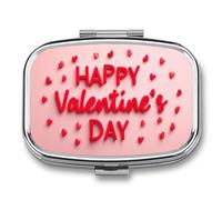 Happy Valentine's Day in Bold Red Letters Pill Box 2 Compartment Portable Medicine Pill Case Travel Pill Organizer for Pocket Purse