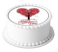 Happy Valentines Day Love Heart Tree 7.5 inch Circle on Decor Icing Sheet Edible Cake Topper - Perfect for Decorating Larger Cakes